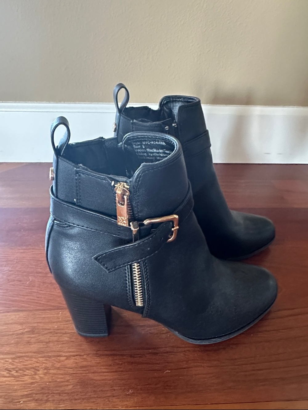 New York & Company Black Ankle Booties with Gold Buckle